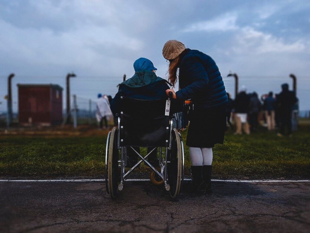 woman caring wheelchair